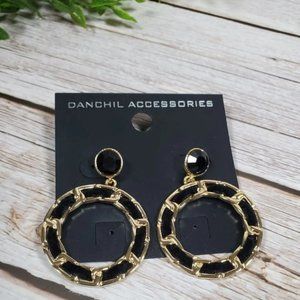 Gold and Black Hoop Earrings
